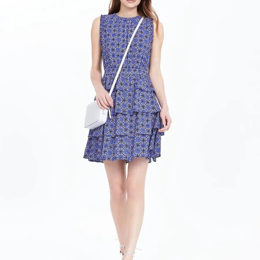 Banana Republic Blue A-Line Mini Dress Sleeveless Crew Neck